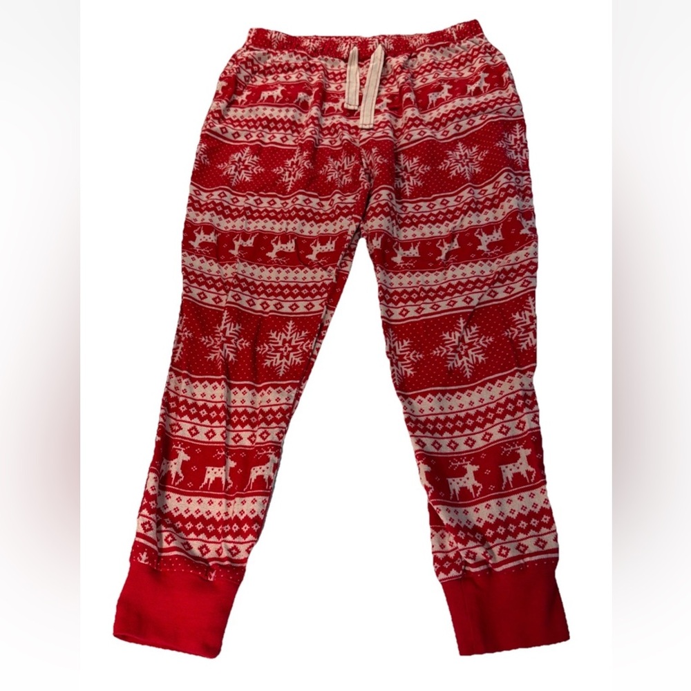 WOMEN'S OLD NAVY RED Reindeer & Snowflake FLANNEL PAJAMA BOTTOMS‎ SMALL Holiday